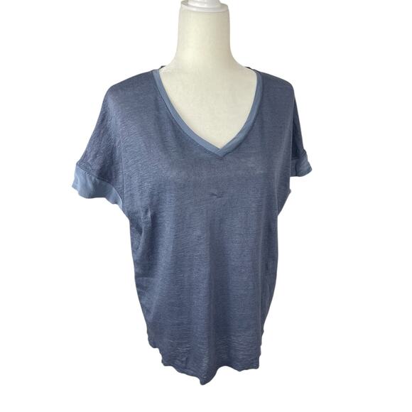 Sundance Linen Silk V-Neck Short Sleeve T-Shirt Blue Size Large Minimalist - Picture 5 of 13